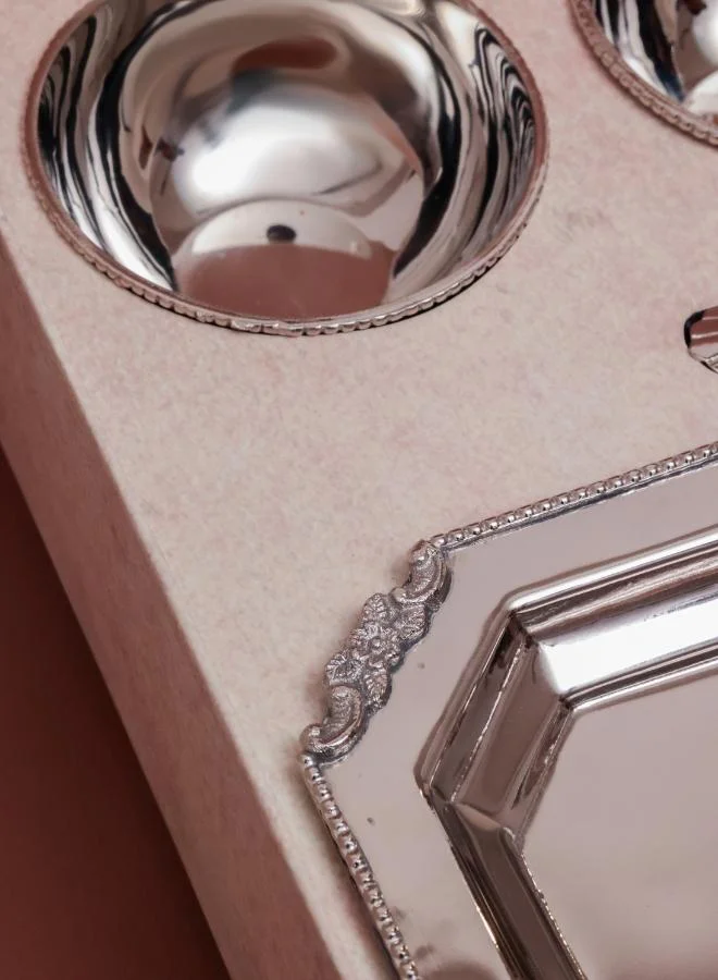Casa Quesera  Casa Quesera® Layali Set – Handcrafted Brass Silver Bowl Set with Tray & Spoons  | Best Price UAE